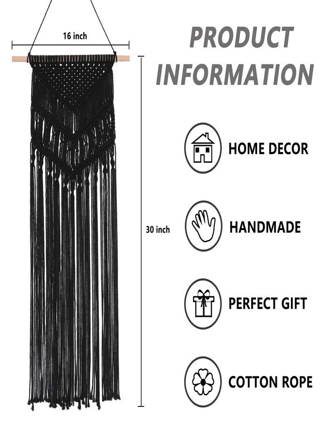 RLoncomix Macrame Woven Wall Hanging Tapestry Bohemian Wall Art Boho Chic Geometric Home Decor Wall Pediment, Black, 16x30 Inches - Image 2